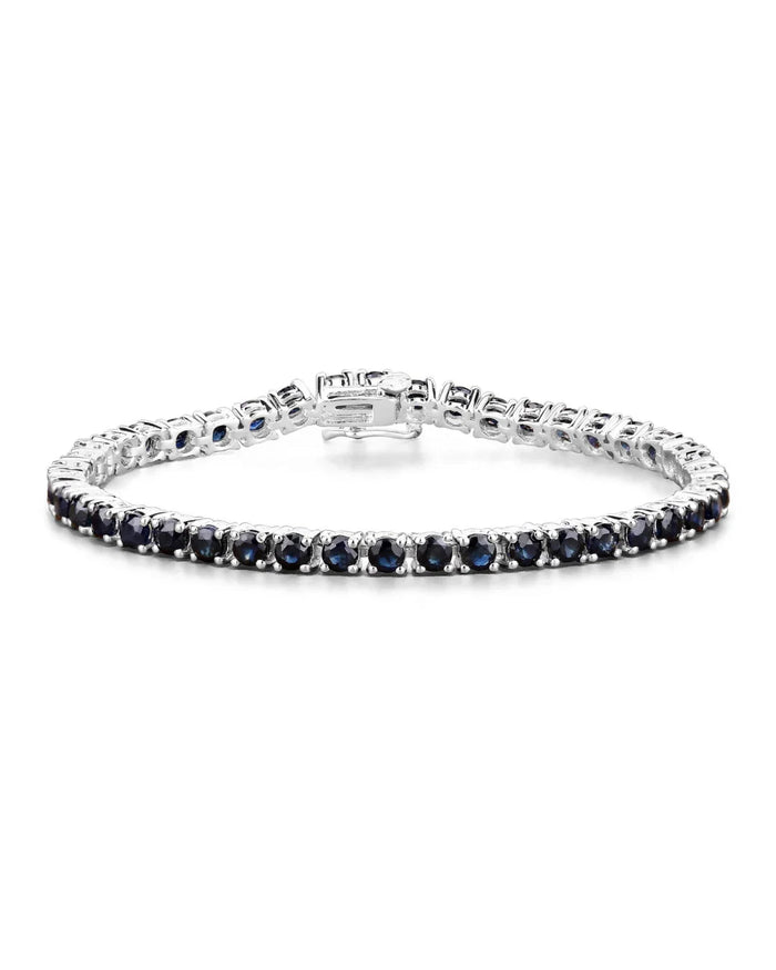 8.36 Ct Round Blue Sapphire Prong Sterling Silver Tennis Bracelet by Fine Color Jewels