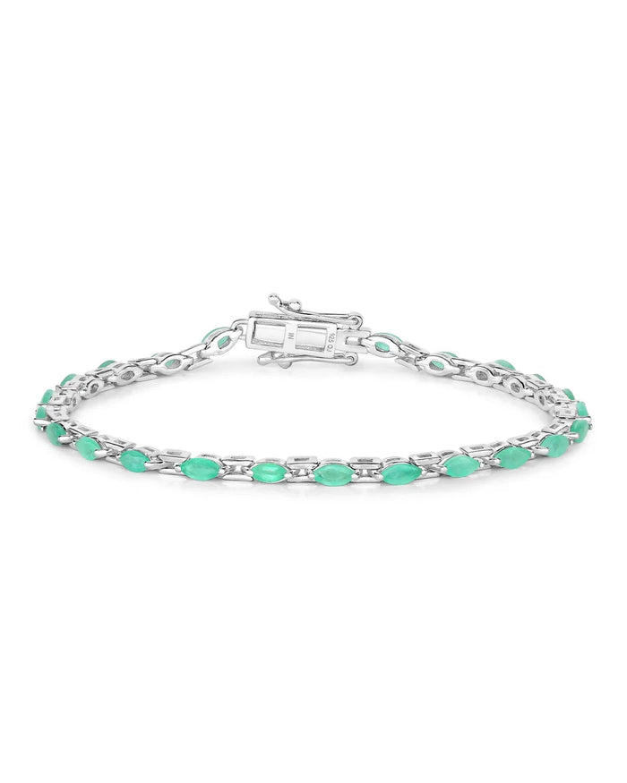 2.88 Ct Oval Emerald Prong Sterling Silver Tennis Bracelet by Fine Color Jewels