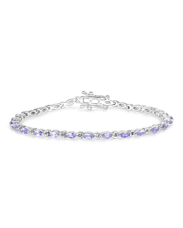 3.78 Ct Marquise Violet Tanzanite Prong Sterling Silver Tennis Bracelet by Fine Color Jewels