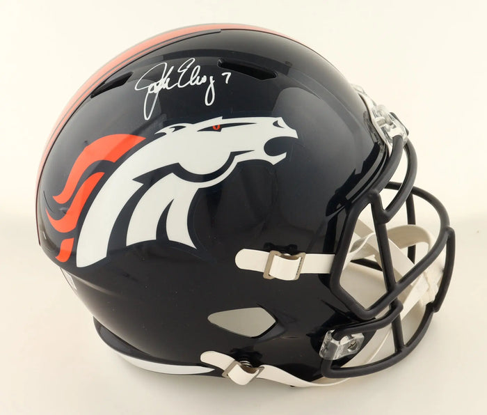 John Elway Signed Broncos Full-Size Speed Helmet (Beckett) Beckett Witnessed by Price Is Right Miami