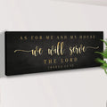 Joshua 24:15 - 'We Will Serve The Lord' Sign: Elegant Black and Gold Christian Wall Art, Religious Decor for Living Room by Tailored Canvases