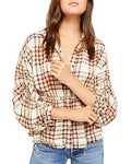 Free People Womens Plaid 3/4 Sleeve Collared Button up Top by Vanessa Jane