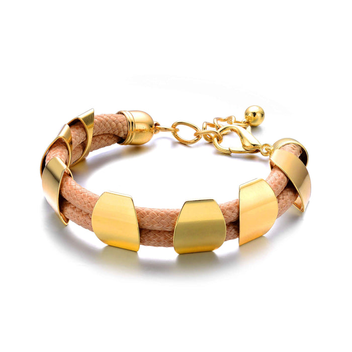 Khacki Leather Bracelet with Polished Metal Gold Plate Chain by DailySale
