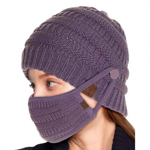 Knit Beanie with Matching Hook-On Mask by DailySale