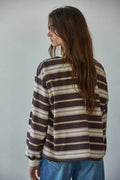 Knit Cotton Multi Striped Crew Neck Long Sleeve Top by Boutique 23