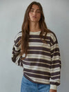 Knit Cotton Multi Striped Crew Neck Long Sleeve Top