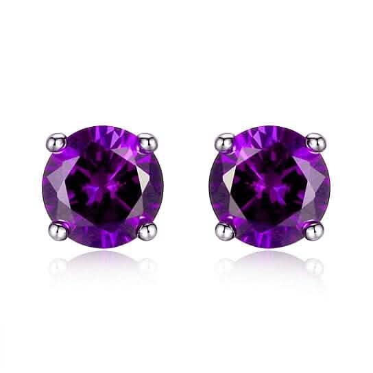 Lab Created Amethyst 6mm Round Cut 925 Sterling Silver Stud Earrings by DailySale