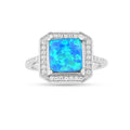Lab Created Blue Opal Halo Ring by Fine Color Jewels