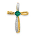 Lab Created Emerald and Diamond Cross Pendant Gold by Fine Color Jewels
