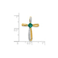 Lab Created Emerald and Diamond Cross Pendant Gold by Fine Color Jewels