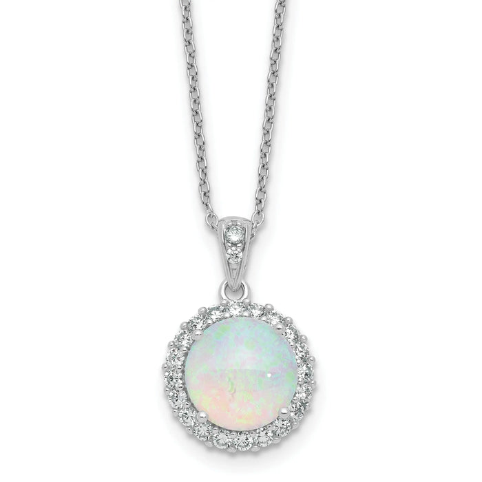 Lab Created Opal and CZ Halo Circle Necklace Sterling Silver by Fine Color Jewels