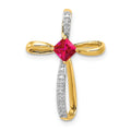 Lab Created Ruby and Diamond Cross Pendant Gold by Fine Color Jewels