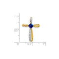 Lab Created Sapphire and Diamond Cross Pendant Gold by Fine Color Jewels