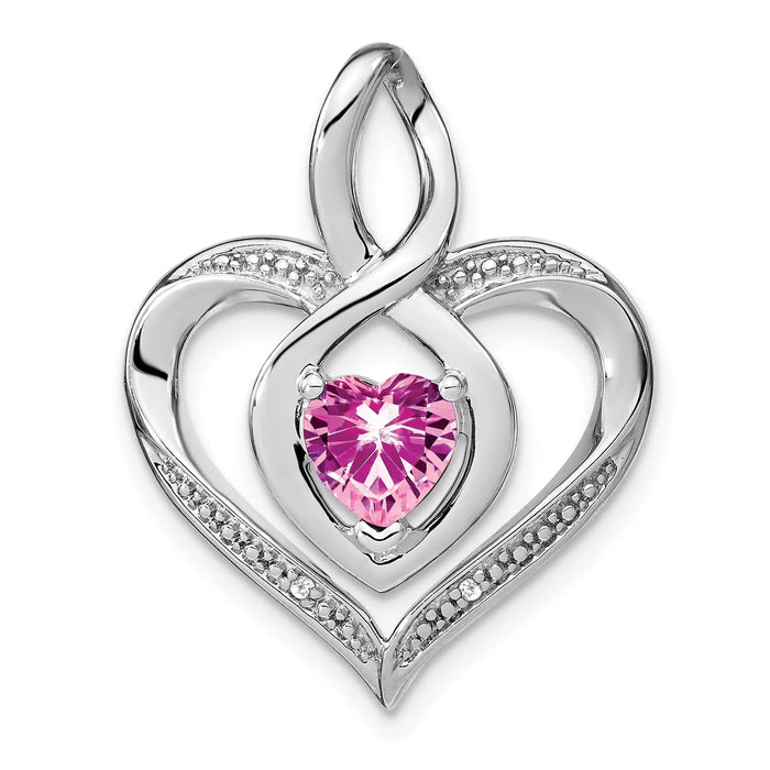 Lab Created Sapphire and Diamond Heart In Heart Pendant by Fine Color Jewels
