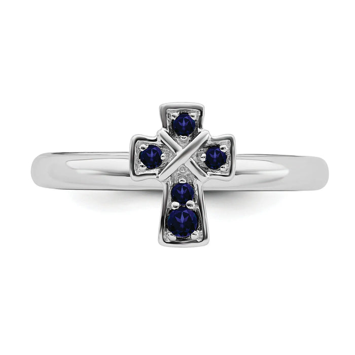 Lab Created Sapphire Silver Stackable Cross Ring by Fine Color Jewels