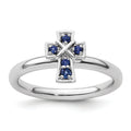 Lab Created Sapphire Silver Stackable Cross Ring by Fine Color Jewels