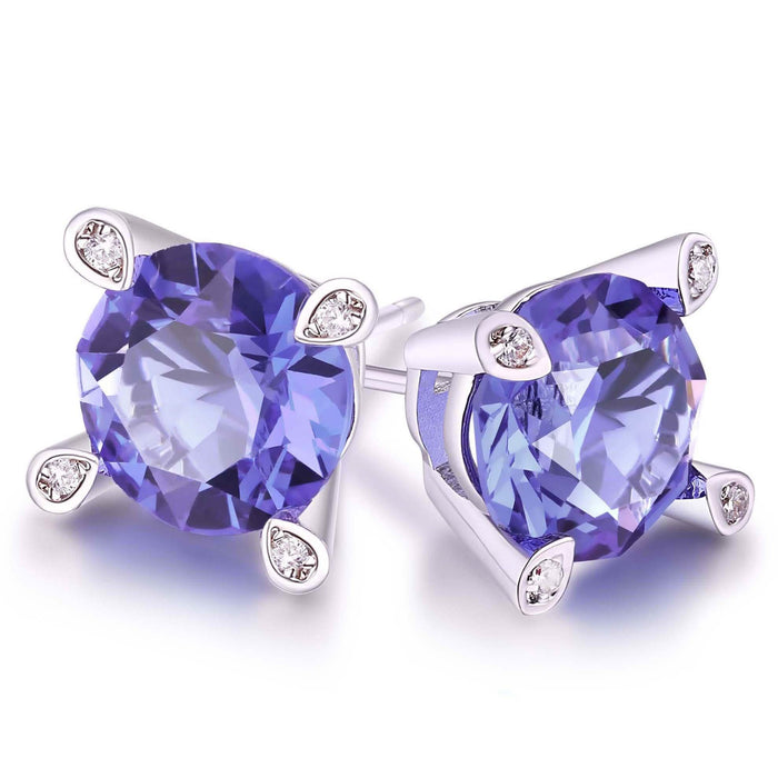Lab Created Tanzanite Stud Earring in 18K White Gold Plating by DailySale