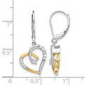 Lab Diamond Heart Leverback Dangle Earrings 14k Gold by Fine Color Jewels