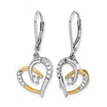 Lab Diamond Heart Leverback Dangle Earrings 14k Gold by Fine Color Jewels