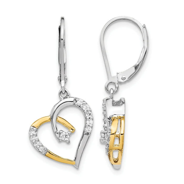 Lab Diamond Heart Leverback Dangle Earrings 14k Gold by Fine Color Jewels