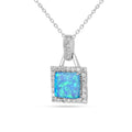 Lab Grown Blue Opal Halo Pendant Necklace by Fine Color Jewels