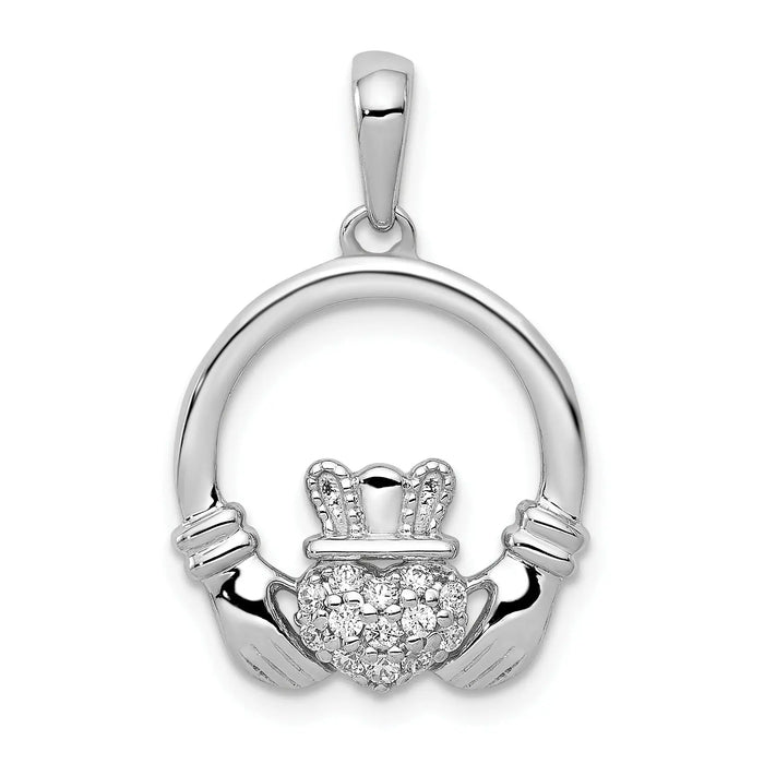 Lab Grown Diamond Claddagh Circle Pendant 14k Gold by Fine Color Jewels