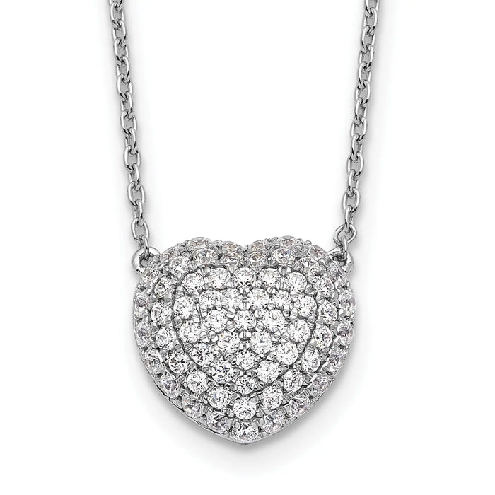Lab Grown Diamond Cluster Heart Necklace 14K White Gold by Fine Color Jewels