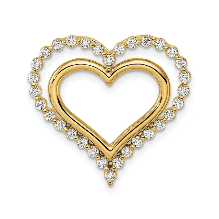 Lab Grown Diamond Double Heart in Heart Pendant 14k Gold by Fine Color Jewels