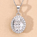 Lab Grown Diamond Prong Bridal Oval Halo Platinum Pendant by Fine Color Jewels
