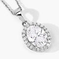 Lab Grown Diamond Prong Bridal Oval Halo Platinum Pendant by Fine Color Jewels