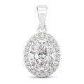 Lab Grown Diamond Prong Bridal Oval Halo Platinum Pendant by Fine Color Jewels
