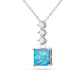 Lab Grown Princess Cut Blue Opal Pendant Necklace by Fine Color Jewels