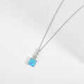 Lab Grown Princess Cut Blue Opal Pendant Necklace by Fine Color Jewels