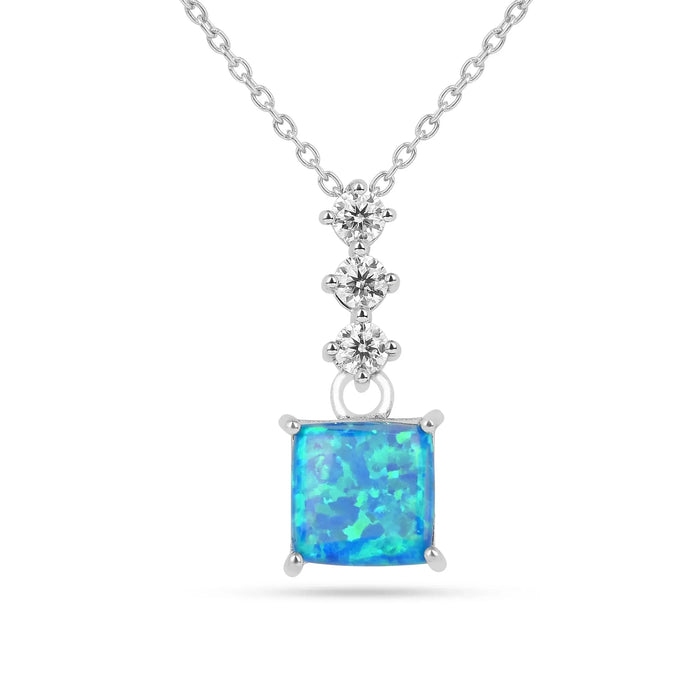 Lab Grown Princess Cut Blue Opal Pendant Necklace by Fine Color Jewels