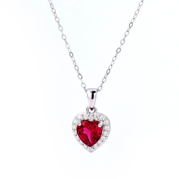 Lab Grown Ruby Heart Necklace by Fine Color Jewels