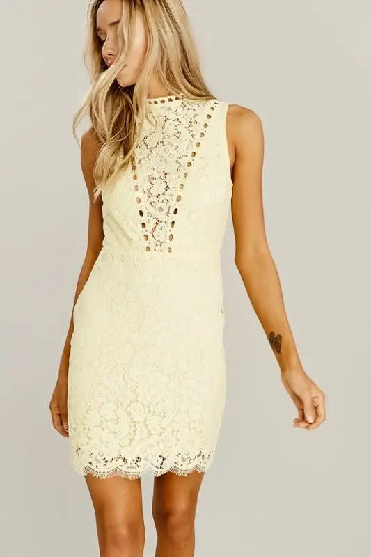 Lace Detail Dress Light Yellow by Boutique 23