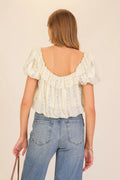 Lace Trim Floral Puff Sleeve Blouse by Boutique 23