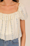 Lace Trim Floral Puff Sleeve Blouse by Boutique 23