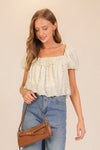 Lace Trim Floral Puff Sleeve Blouse