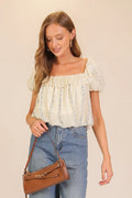 Lace Trim Floral Puff Sleeve Blouse by Boutique 23