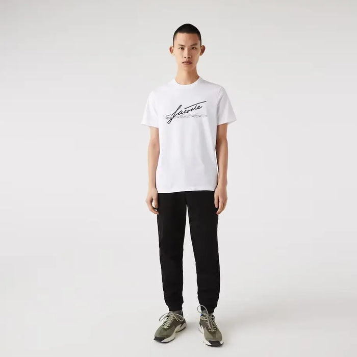 Lacoste Men's Signature And Crocodile Print Crew Neck Cotton T-Shirt by I-Max Fashions