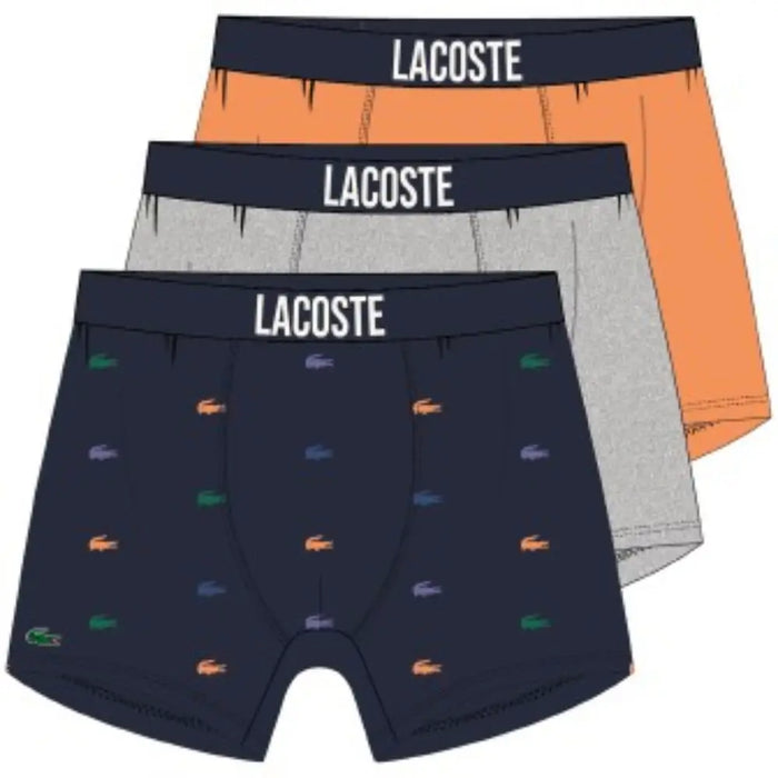 Lacoste Underwear Men's 3-Pack Multi Crocodile Waist Long Stretch Cotton Boxer Brief by I-Max Fashions