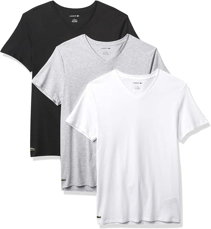 Lacoste Underwear Men's Essentials 3-Pack 100% Cotton Regular Fit V-Neck T-Shirts by I-Max Fashions