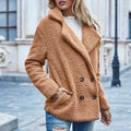 Lapel Collar Double Button Teddy Coat by DailySale