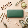 Large Zipper Wallet with Detachable Key Ring - Green by CASUPO