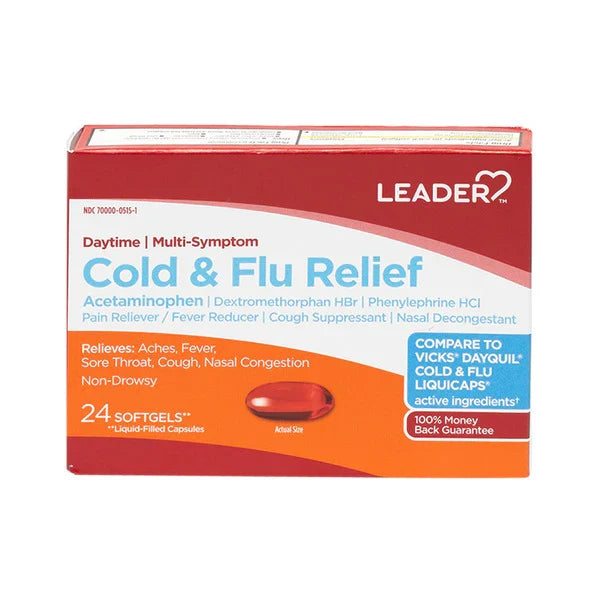 Leader Daytime Severe Cold & Flu Relief, Cooling Sensation, 24 Caplets by Pasteur Pharmacy