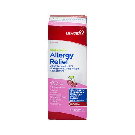Leader Children's Allergy Relief Liquid, Dye-Free & Alcohol-Free, Cherry Flavor, 8 fl oz by Pasteur Pharmacy