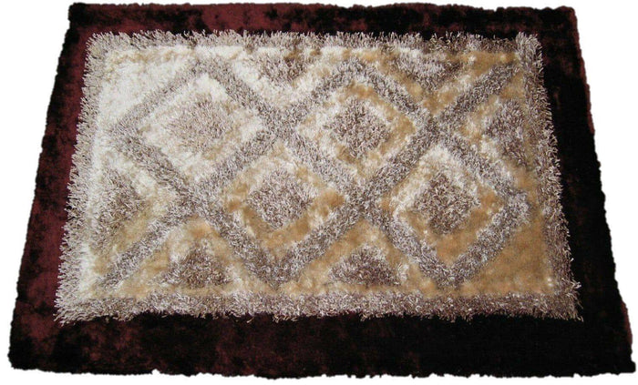 DaDa Bedding Shaggy Soft Viscose Champagne Brown Geometric Diamond Large Area Carpet Rug by DaDalogy Bedding Collection