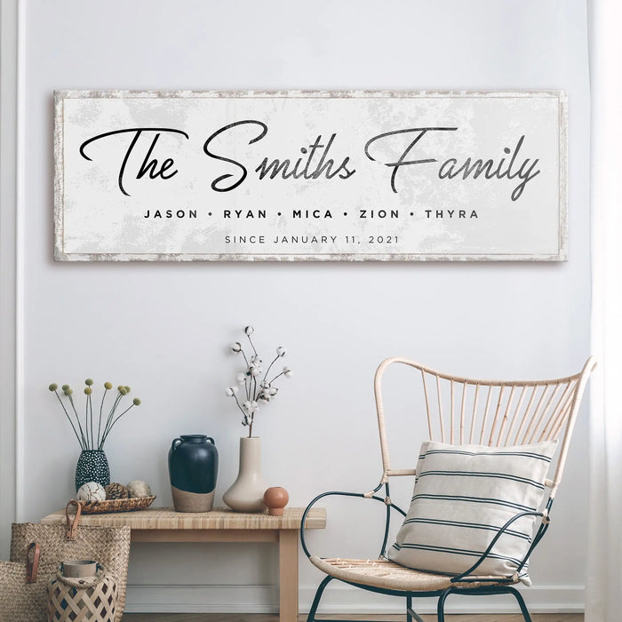 Last Name Family Sign Black And White by Tailored Canvases