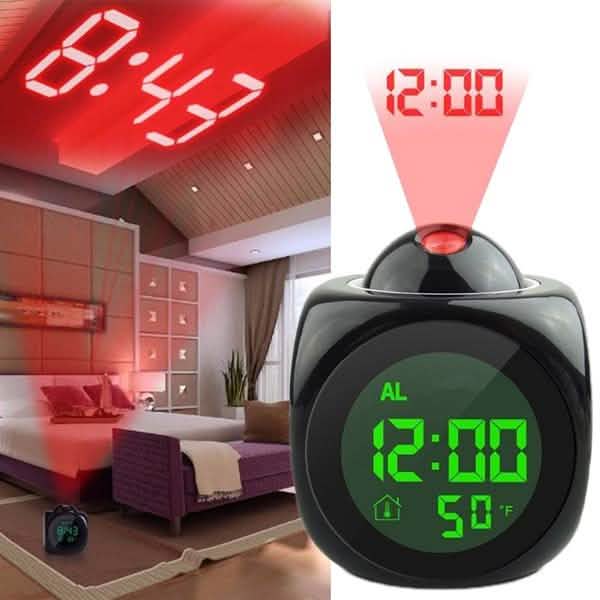 LCD Projection Alarm Clock with Voice Broadcast Function by DailySale